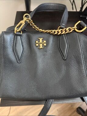 Tory Burch Black Leather Satchel with Gold Hardware